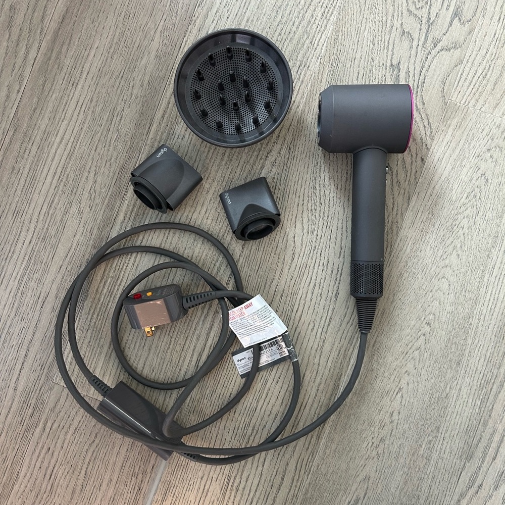 Dyson Supersonic Hair Dryer with Attachments in Dark Gray and Hot Pink